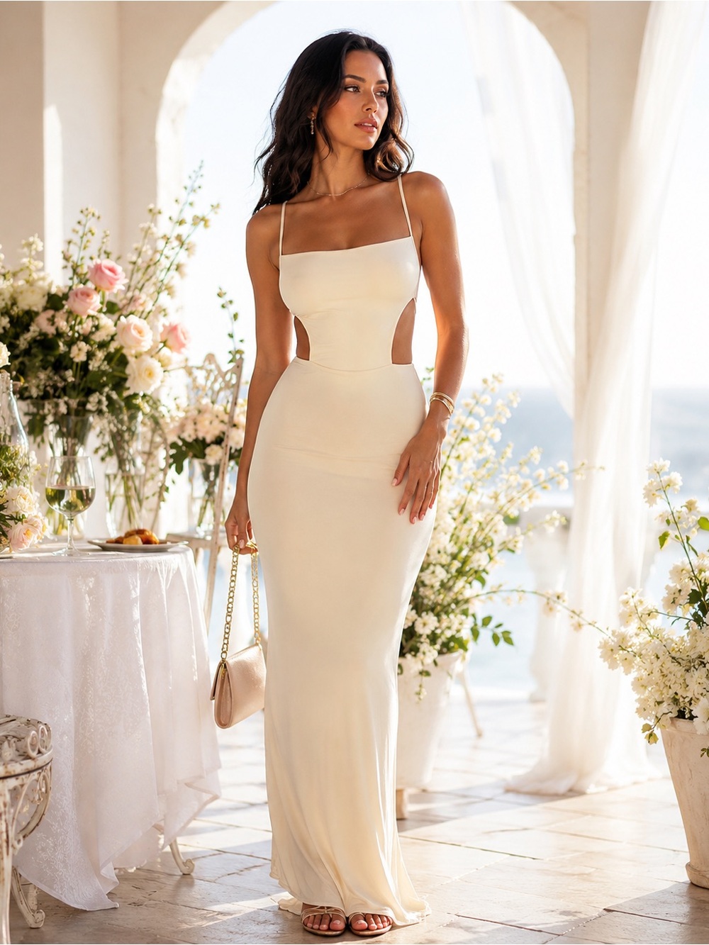 INDAH NEW WITH TAGS Tamri Cream Cutout Maxi Dress with Spaghetti Straps Large